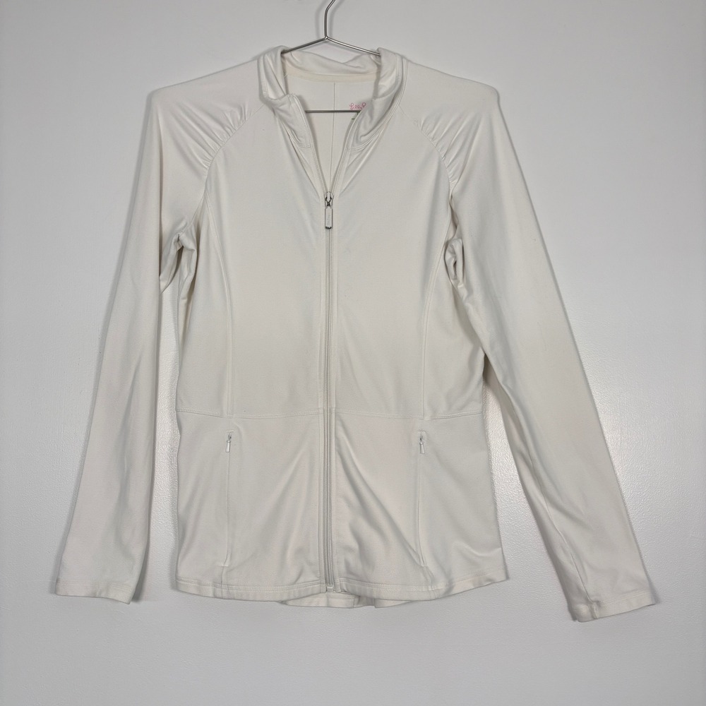 Lilly Pulitzer Womens Luxletic Jacket Large White Full Zip Mock Neck Beach